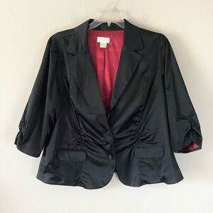 VINTAGE Plus Size Satin Tuxedo Blazer Black Cocktail Jacket Evening Formal